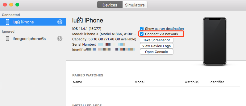 xcode-window-devices-and-simulators-connect-via-network